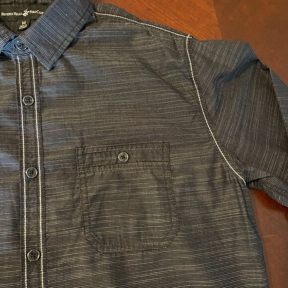 Beverly Hills Polo Club Mens Black Striped Button-Up Long Sleeve Shirt Size M - Picture 13 of 16